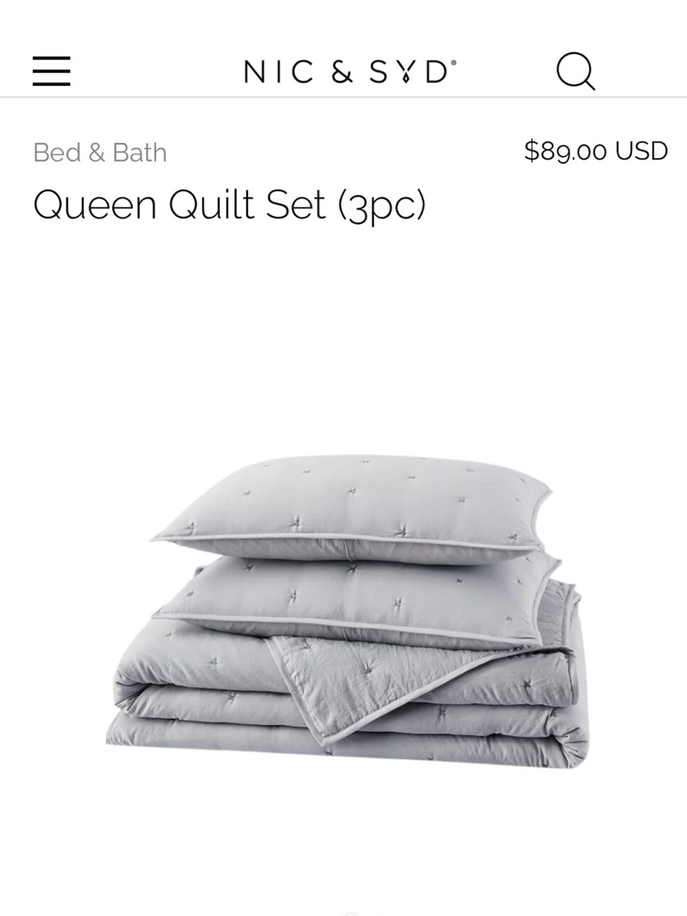 NEW Nic & Syd Light Gray Queen Quilt Set (3pc) - Premium Home Bedding